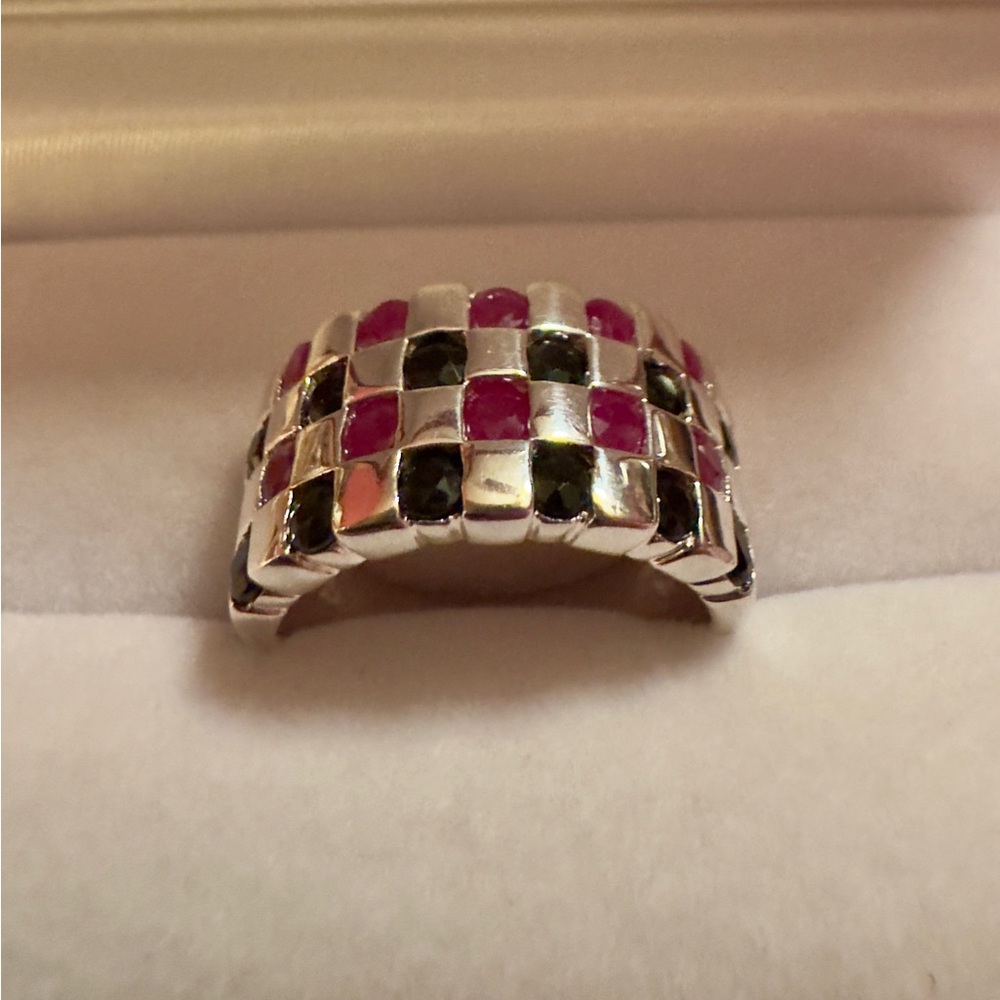 Ruby & Sapphire Ring Checkerboard - .925 Sterling Silver - Size 7
